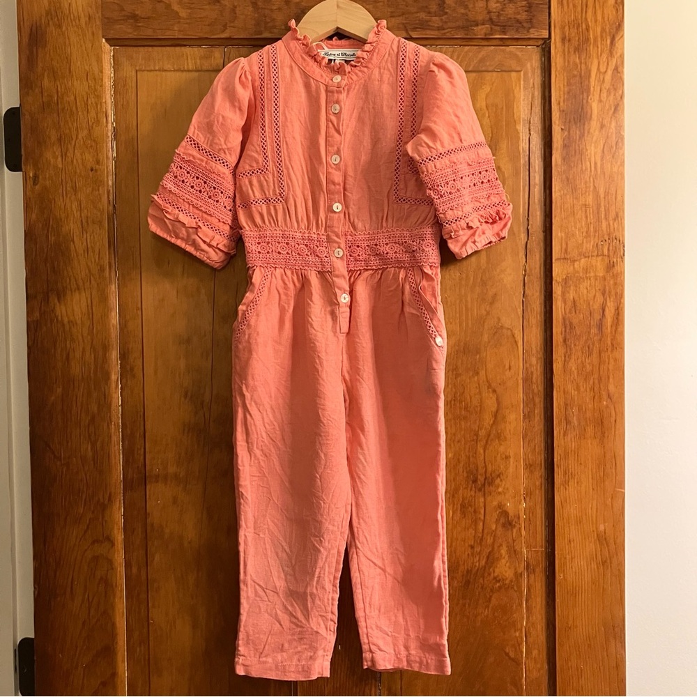 Tartine et Chocolat Coral Pink Linen Toddler One Piece | Size 4T